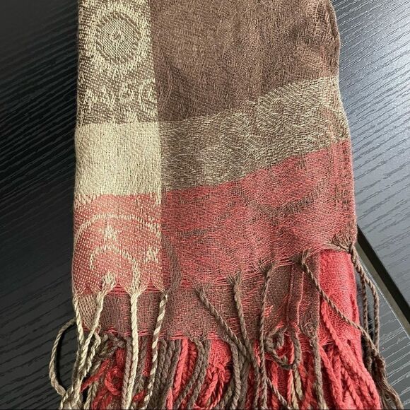 Fall Colors Paisley Plaid Long Scarf with Fringe, O/S - Picture 5 of 12
